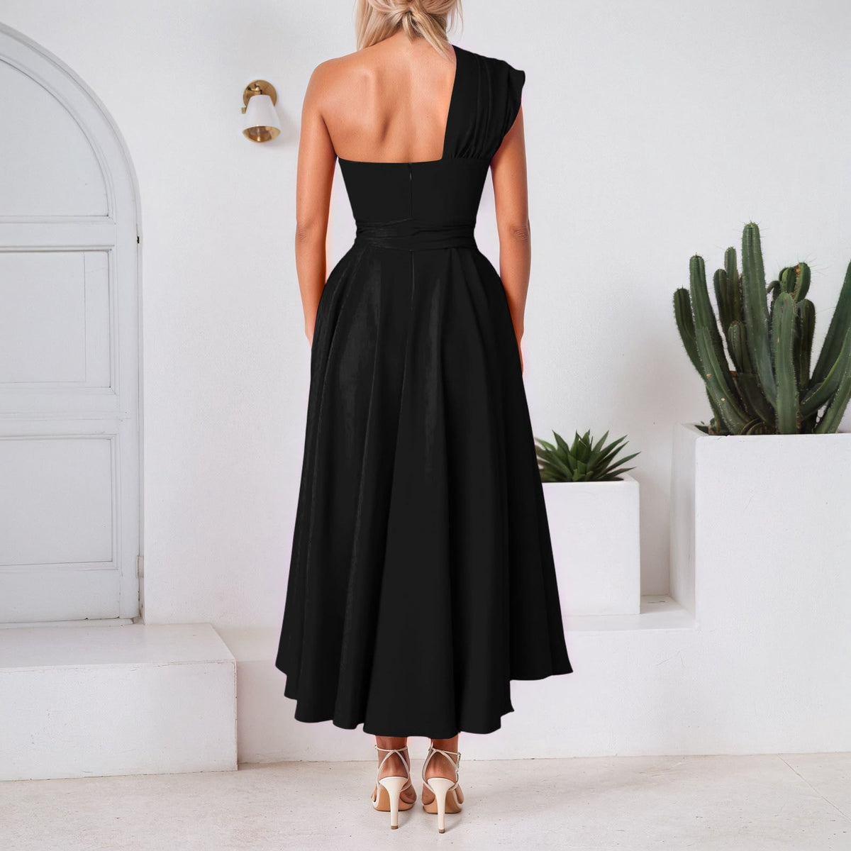thumbnail image 5 of XIAOCHA One‑Shoulder Maxi Dress for Women Solid Sleeveless Dresses Summer Party Shift Dress, Sizes L, 5 of 7
