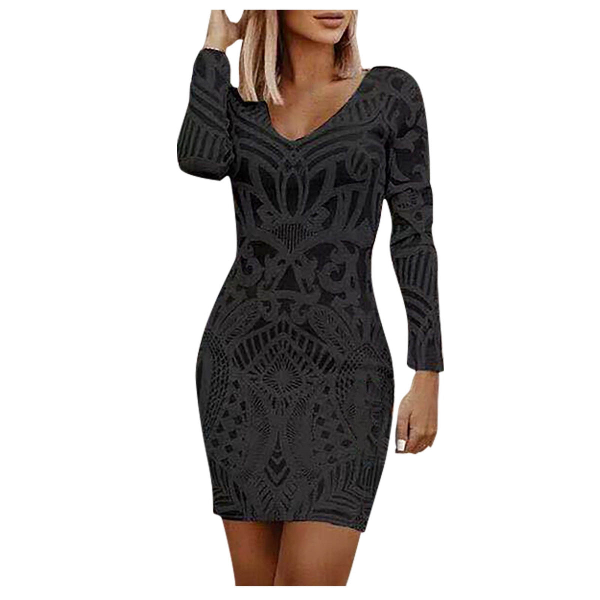 thumbnail image 2 of Mortilo Women Fashion Retro Printed Mid-Length Dress V-Neck Packed Dress, 2 of 3