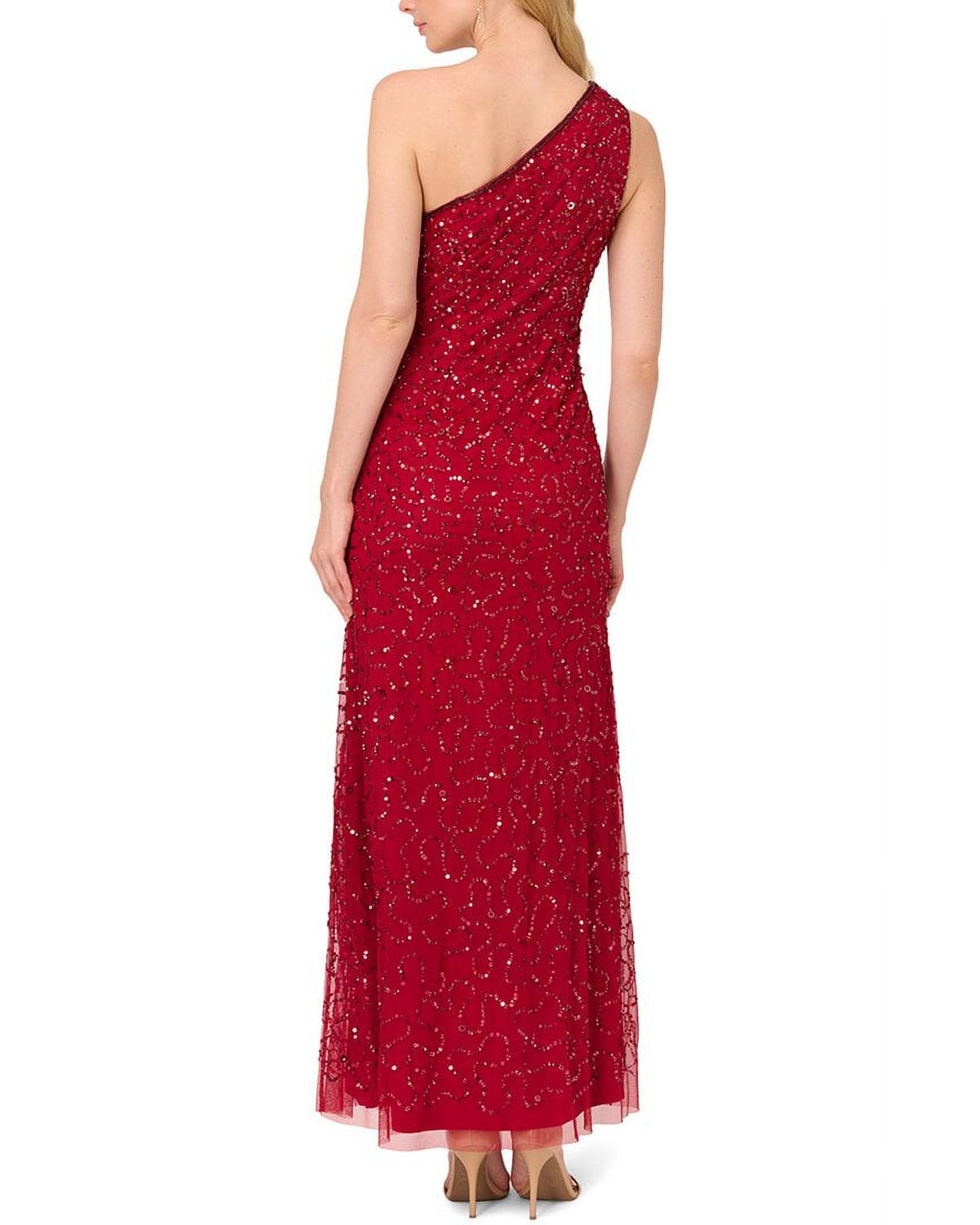 thumbnail image 2 of PAPELL STUDIO Womens Red Mesh Zippered Lined High Slit Sleeveless Asymmetrical Neckline Full-Length Evening Gown Dress 2, 2 of 3