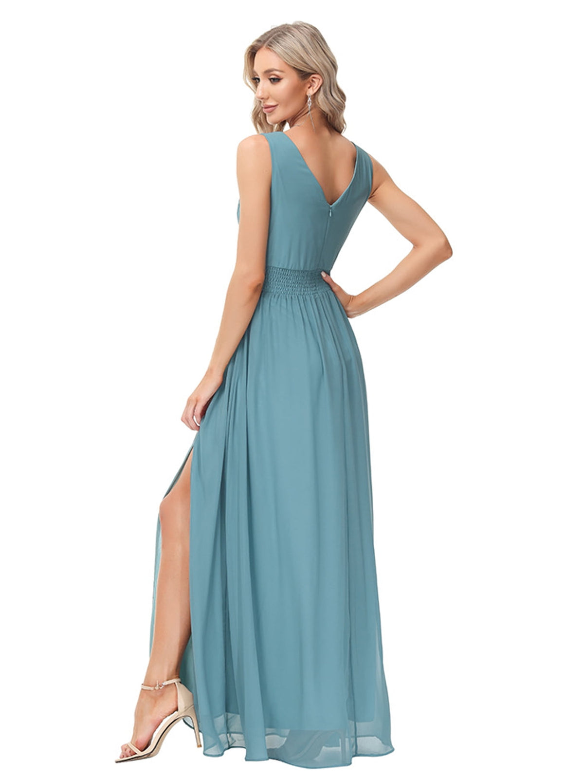 thumbnail image 7 of Beauty-Emily One Piece Elegant Women's Chiffon Maxi Formal Dress, Sleeveless V-Neck Mesh Tulle Bridesmaid Long Gown, Breathable Summer Evening Dress for Wedding Guest, Prom, Party & Banquet Occasions, 7 of 7