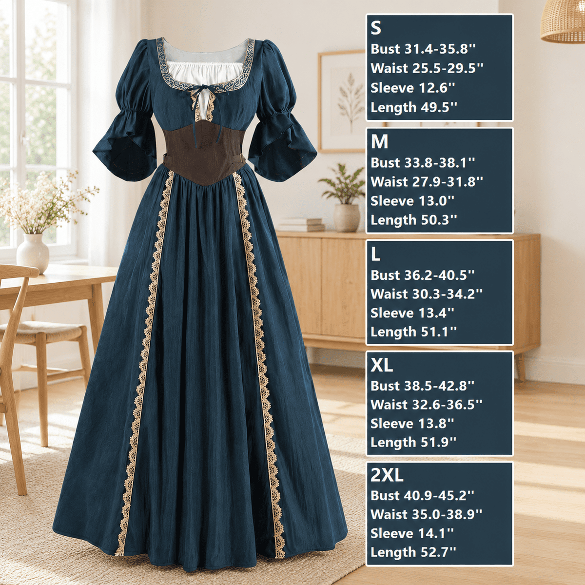 thumbnail image 5 of Renaissance Dress Women Medieval Vintpuff Sleeves, 5 of 7