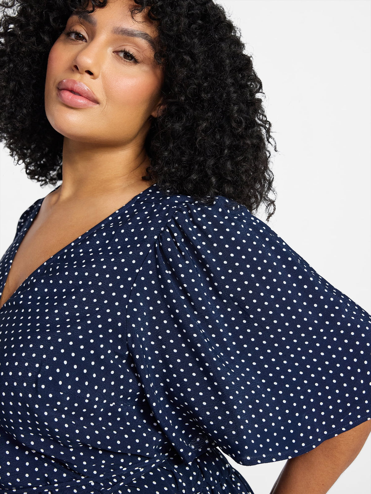 thumbnail image 3 of Terra & Sky Women's Plus Size Midi Wrap Dress with Elbow Sleeves, Sizes 0X-5X, 3 of 4