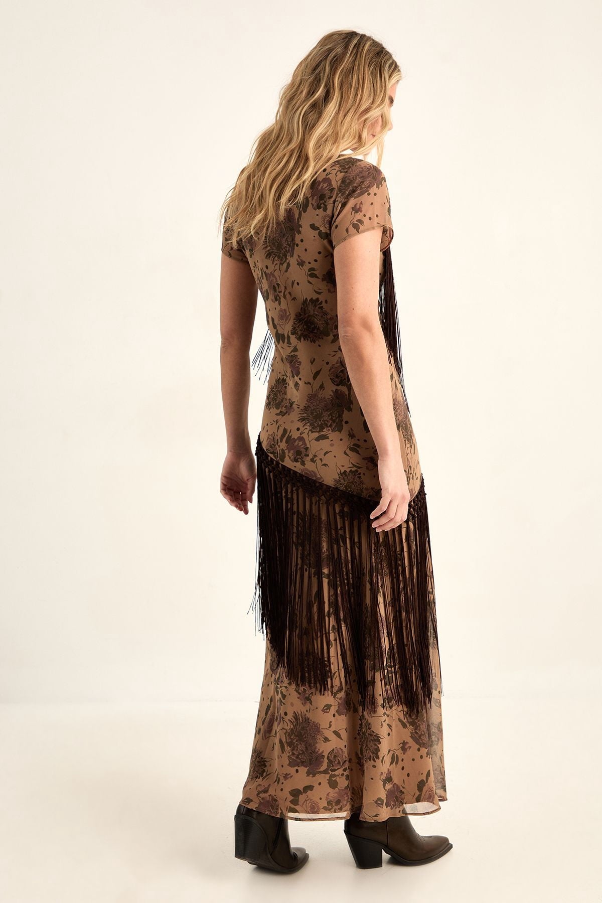 thumbnail image 4 of Nasty Gal Floral Chiffon Fringe Maxi Dress - Cream, 4, 4 of 5
