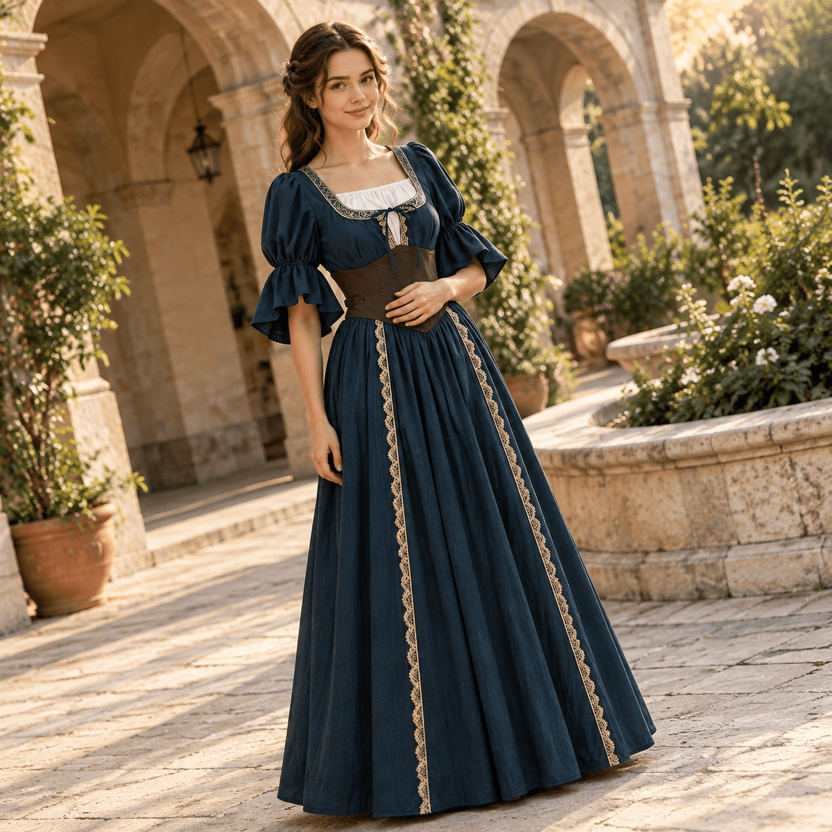 thumbnail image 3 of Renaissance Dress Women Medieval Vintpuff Sleeves, 3 of 7