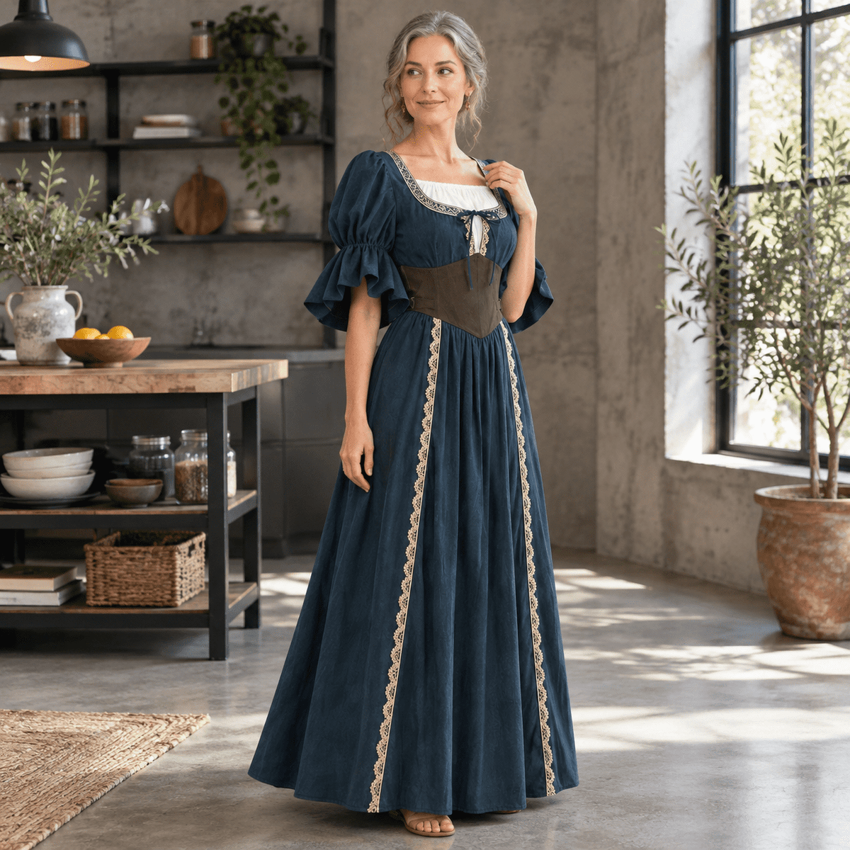 thumbnail image 2 of Renaissance Dress Women Medieval Vintpuff Sleeves, 2 of 7