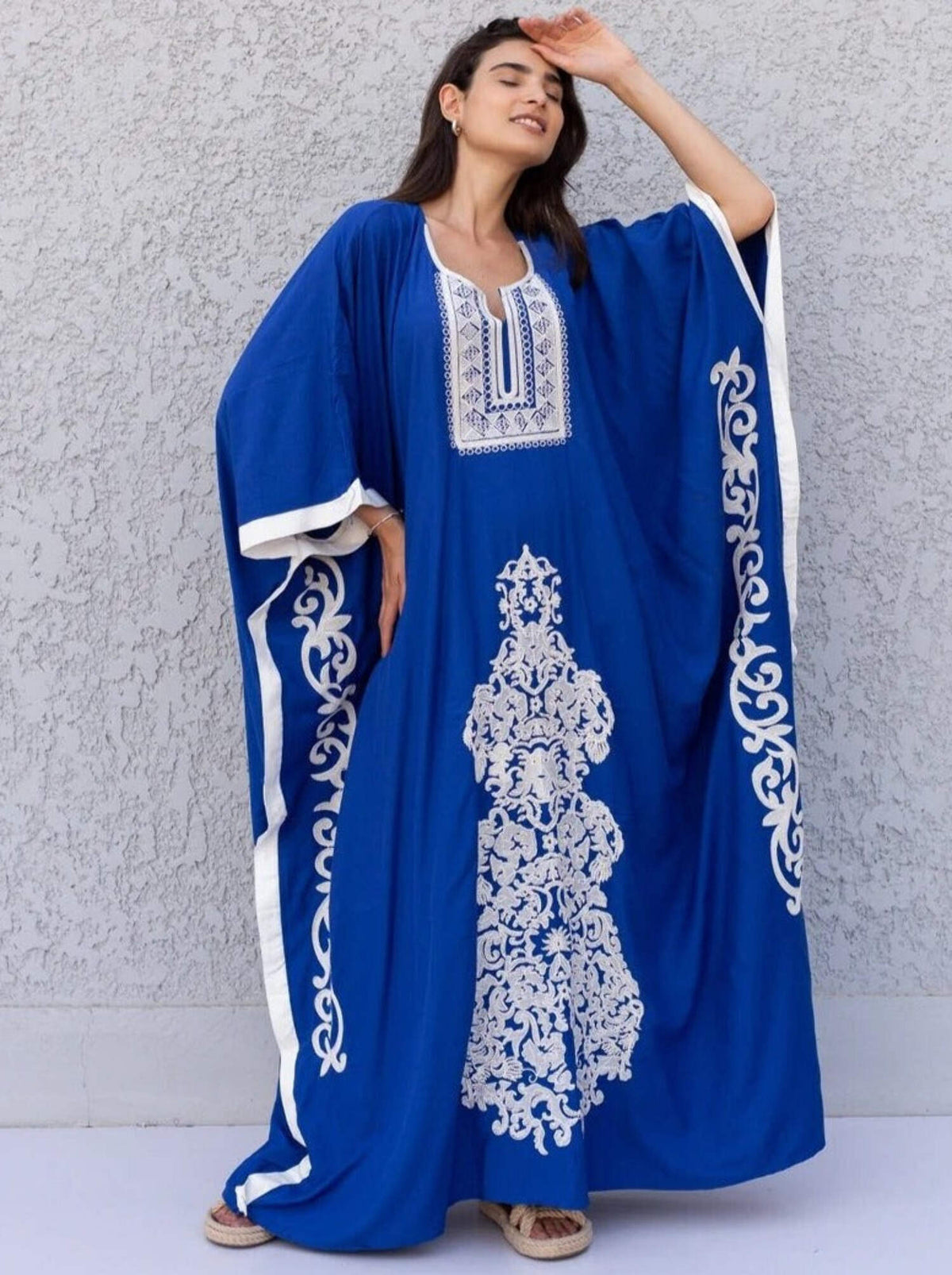 thumbnail image 5 of Amazing Blue plus size embroidered Kaftan, Loose fit Bohemian Caftan, 5 of 6