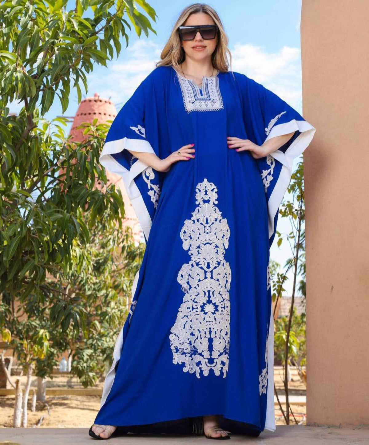 thumbnail image 6 of Amazing Blue plus size embroidered Kaftan, Loose fit Bohemian Caftan, 6 of 6
