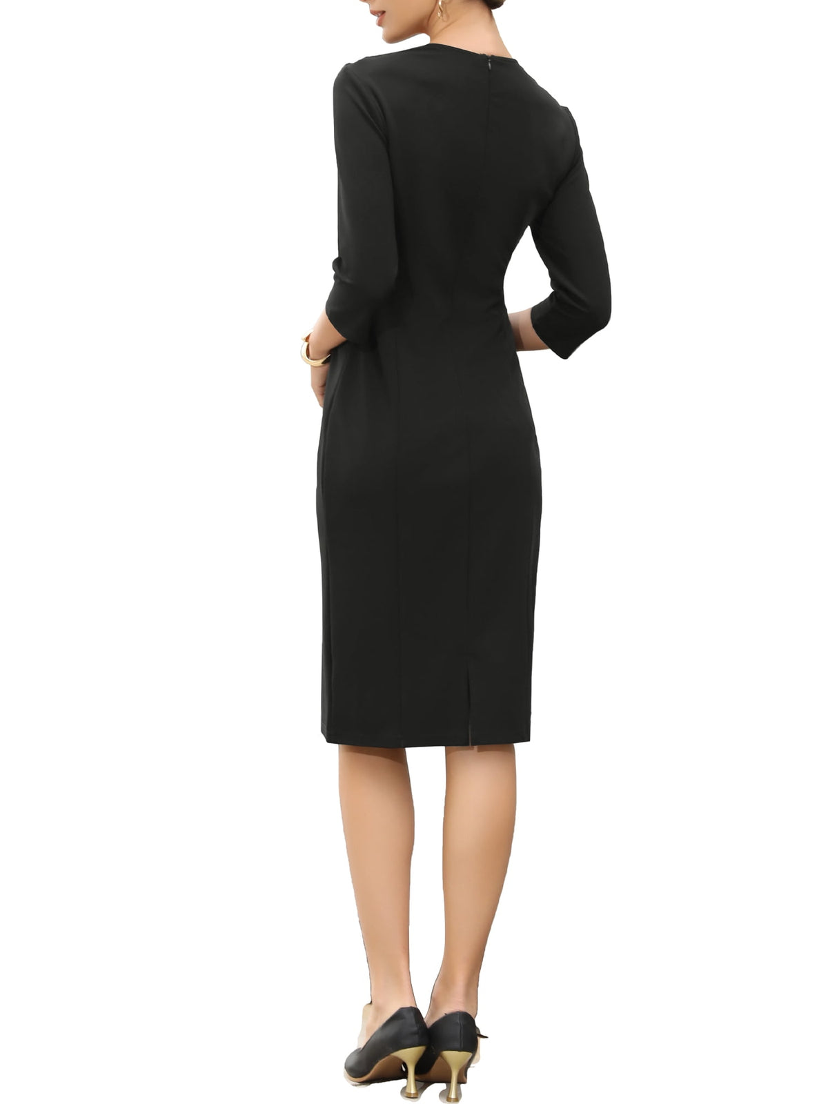 thumbnail image 3 of INSPIRE CHIC Work Midi Dresses for Women's 3/4 Sleeve Sweet Heart Neck Hight Waist Office Dress XS Black, 3 of 6