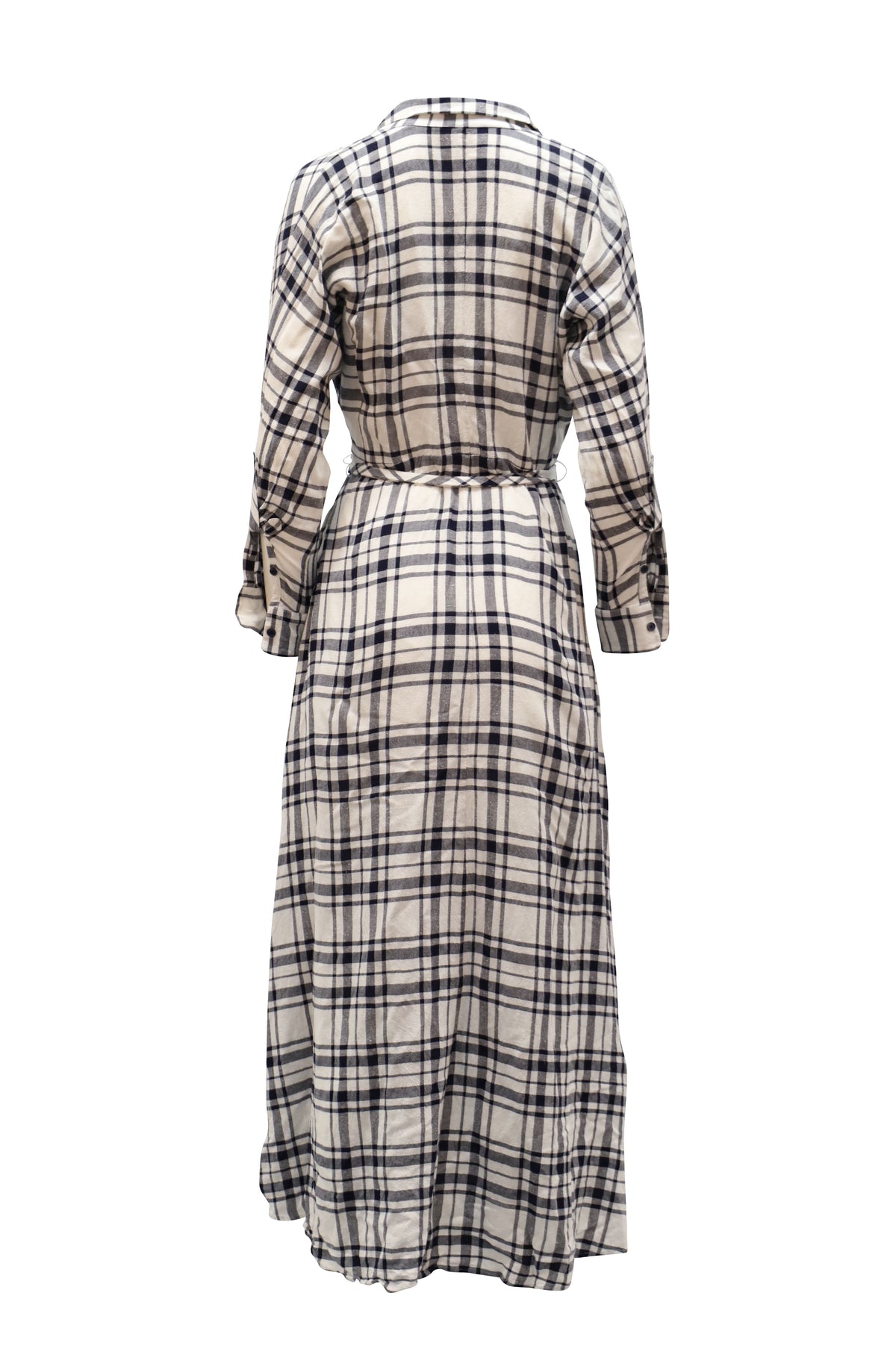 thumbnail image 2 of Pre-Owned Theory Checkered V-Neck Longsleeve Maxi Dress in White Viscose, 2 of 3