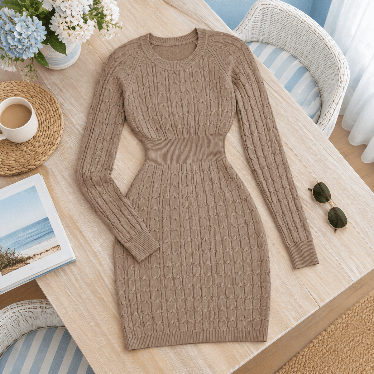 thumbnail image 5 of Womens 2026 Fall Cable Knit Mini Bodyconer Dresses, 5 of 7