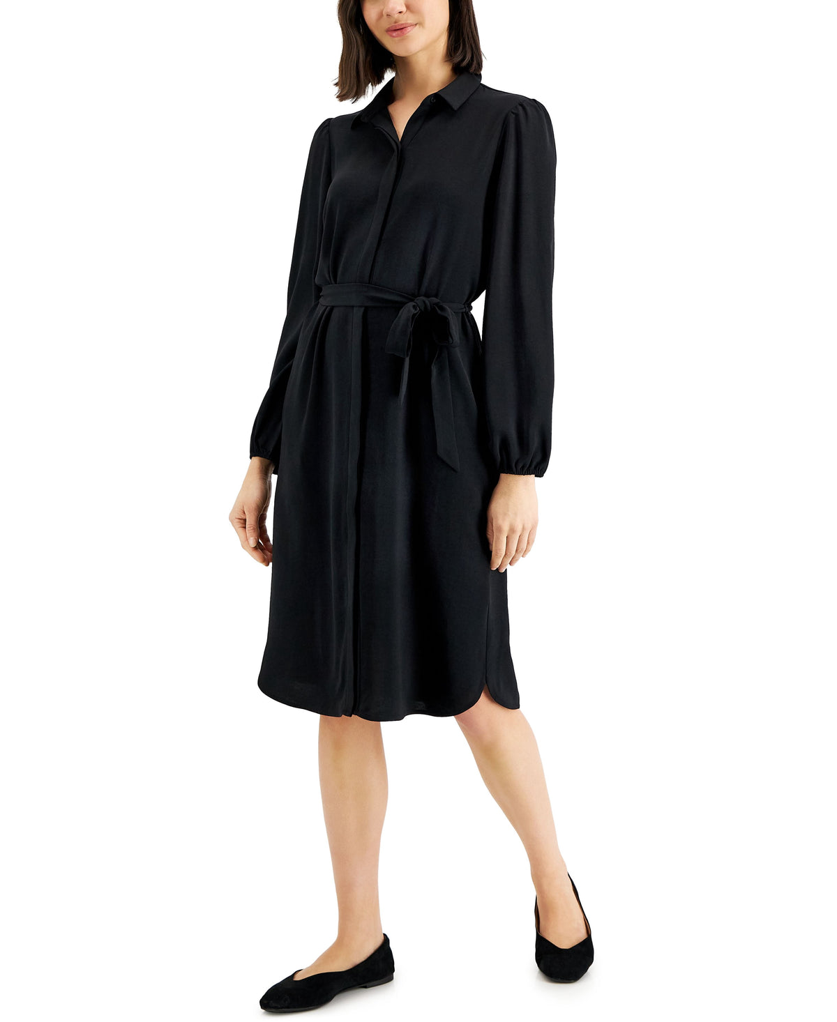 thumbnail image 1 of Alfani Tie Waist Shirtdress Deep Black L, 1 of 1