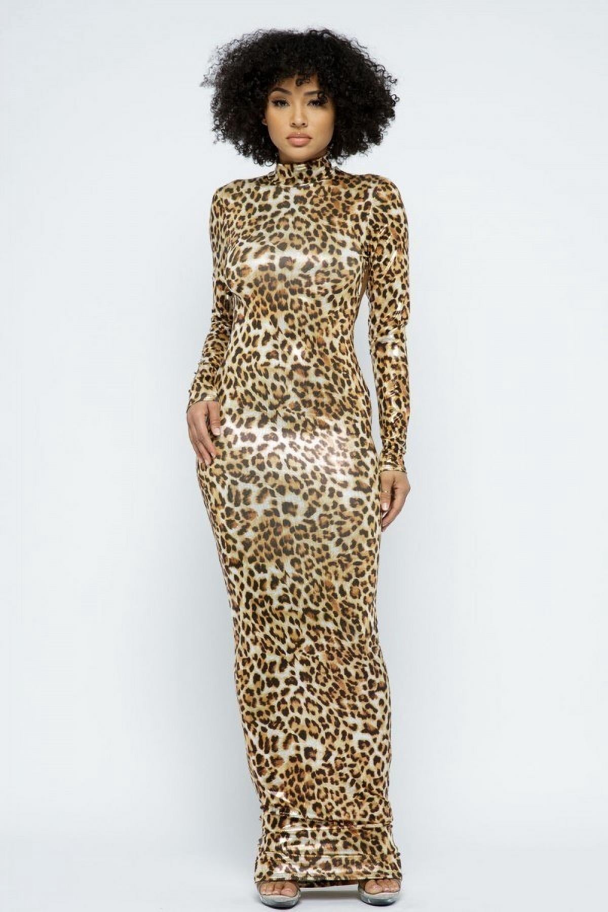 thumbnail image 1 of Animal Foil Mock Neck Body Con Maxi Dress S, 1 of 5