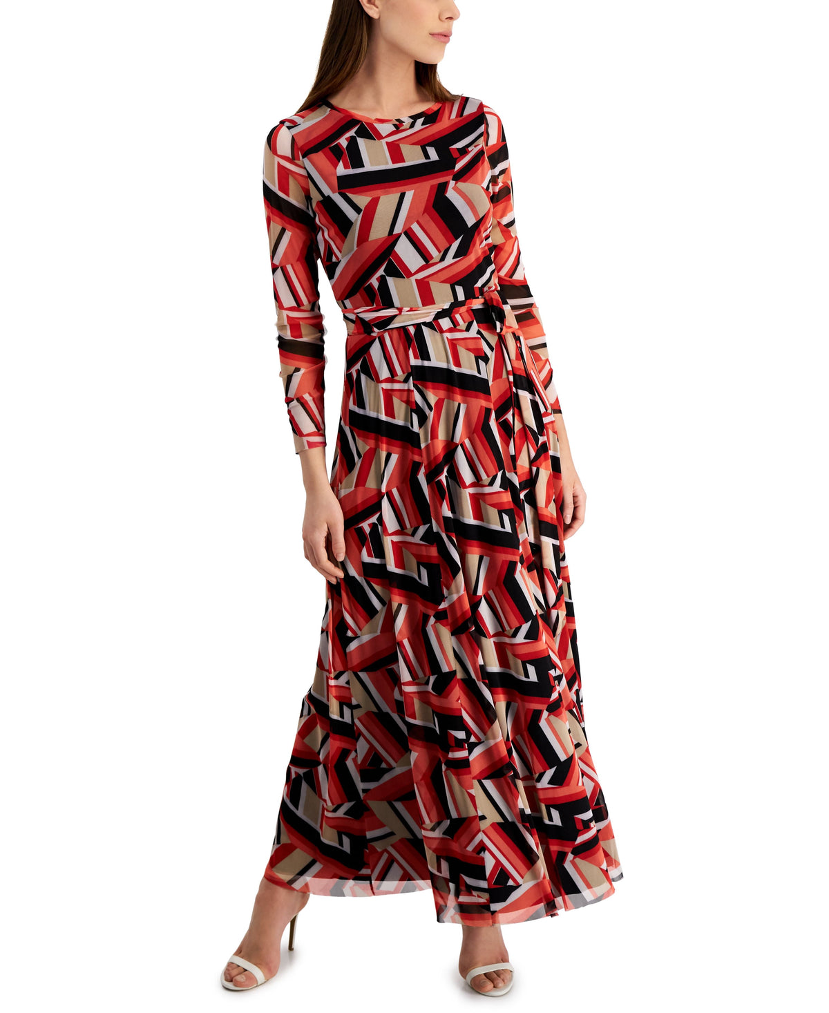 thumbnail image 1 of Anne Klein Geometric Print Maxi Dress Red Pear/Pear Combo XS, 1 of 1