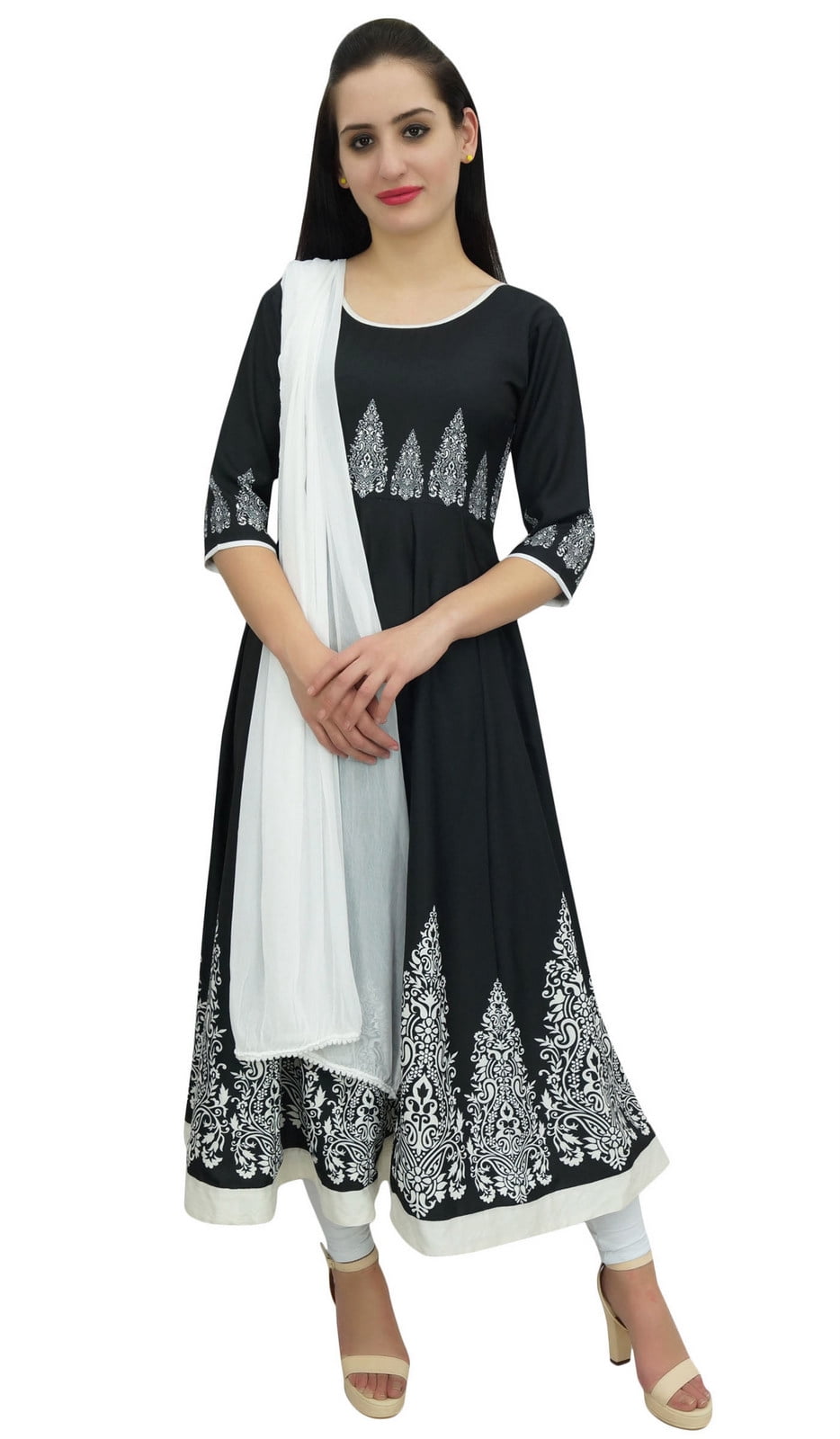 thumbnail image 1 of Atasi Digital Printed Black Moss Georgette Long Anarkali Suit Womens Clothing - 4, 1 of 7