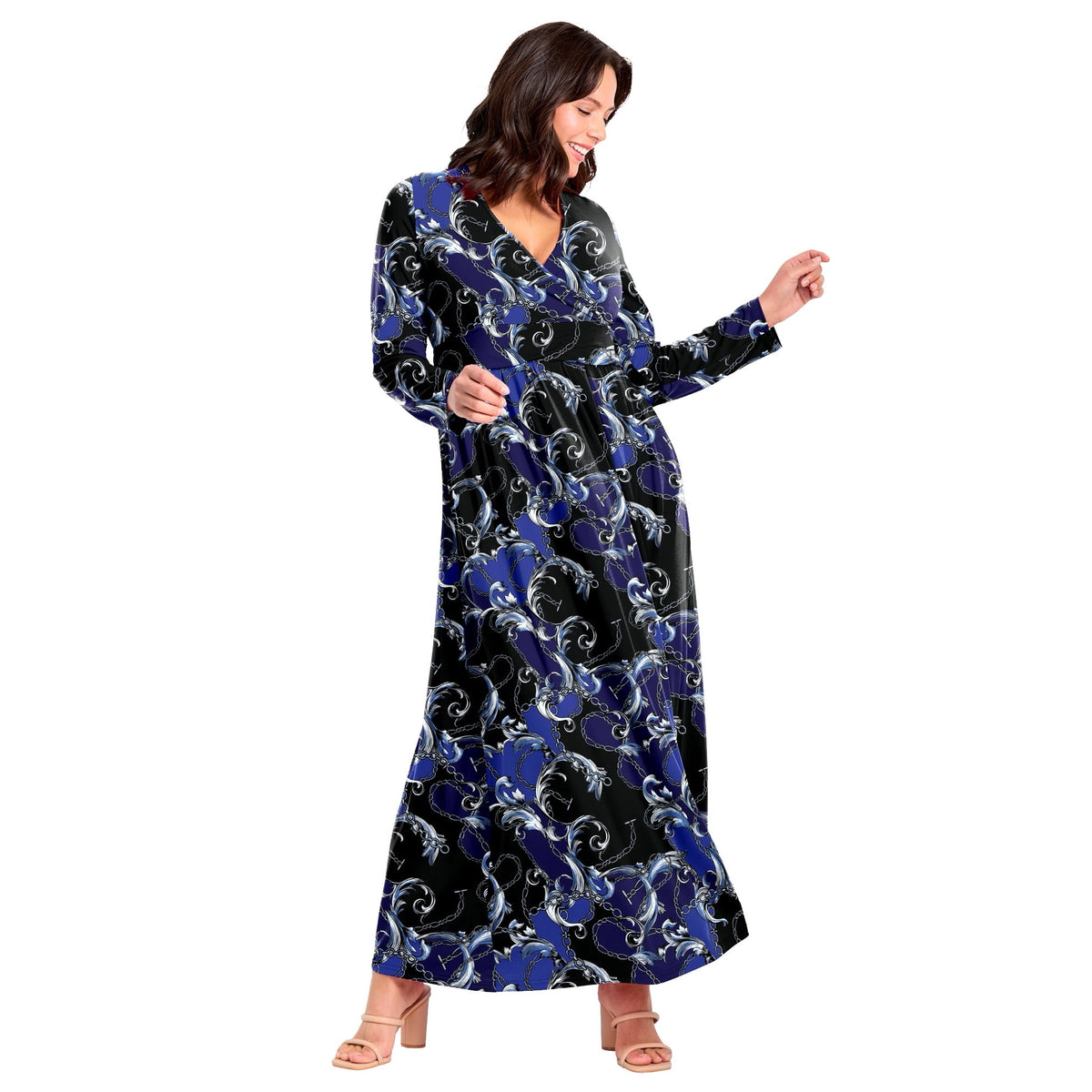 thumbnail image 1 of Avenue Women's Plus Size Faux Wrap Flare Maxi Dress, 1 of 2