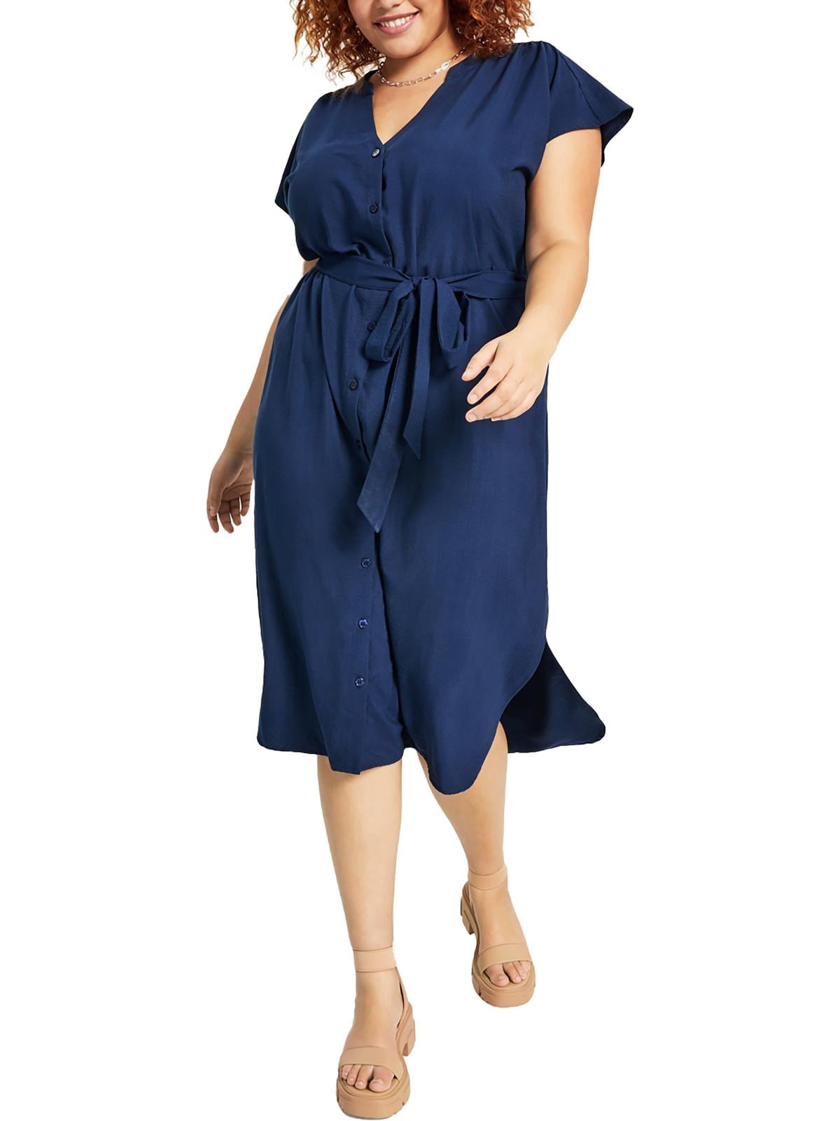 thumbnail image 1 of BCX Womens Plus Belted Flowy Shirtdress, 1 of 1