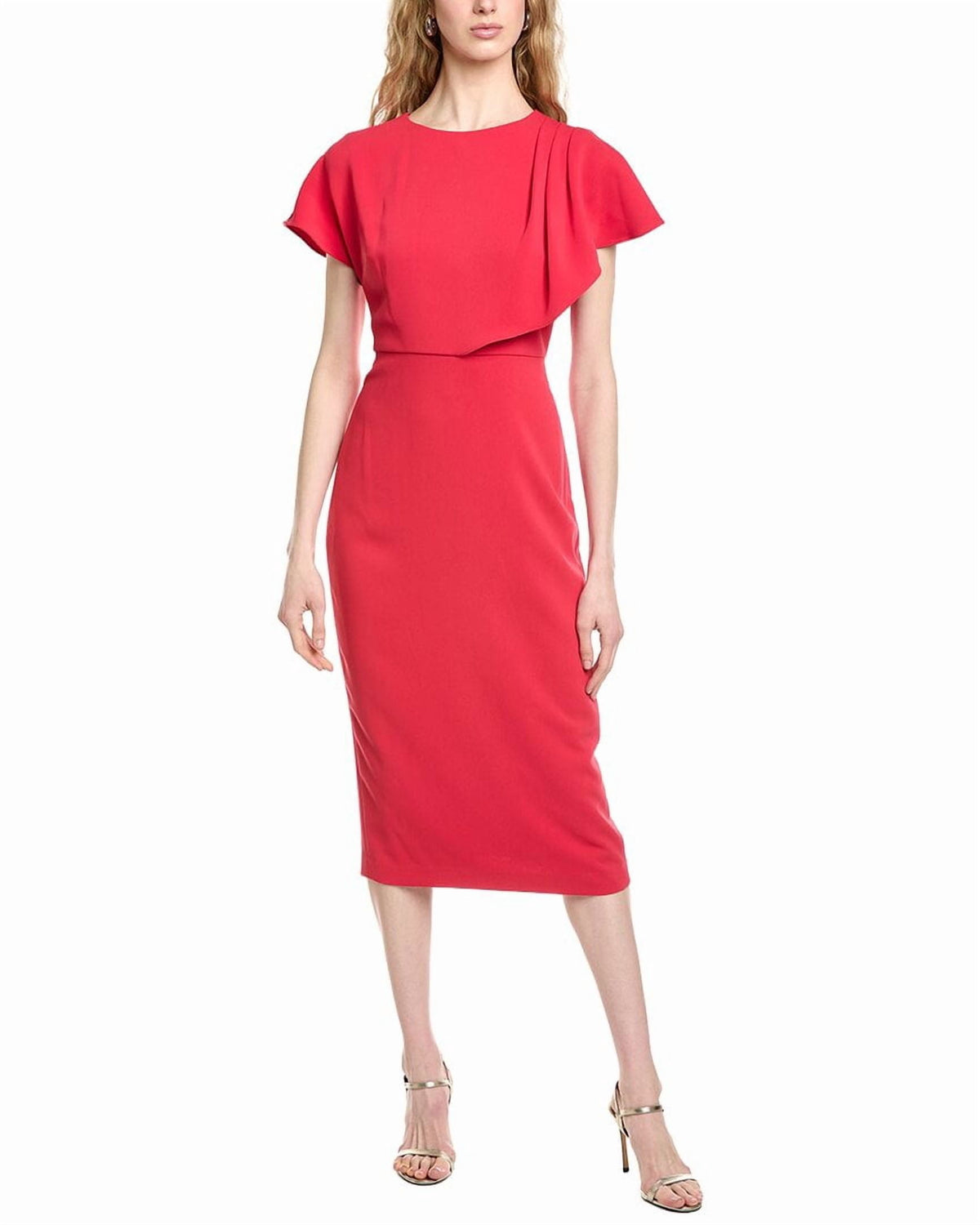 thumbnail image 1 of Badgley Mischka womens Side Drape Cape Cocktail Dress, 6, Red, 1 of 4