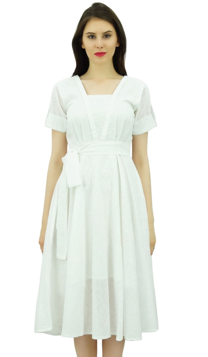 thumbnail image 1 of Bimba Women's Short Sleeve Linen Shift Dress With Belt Casual Dresses, 1 of 9