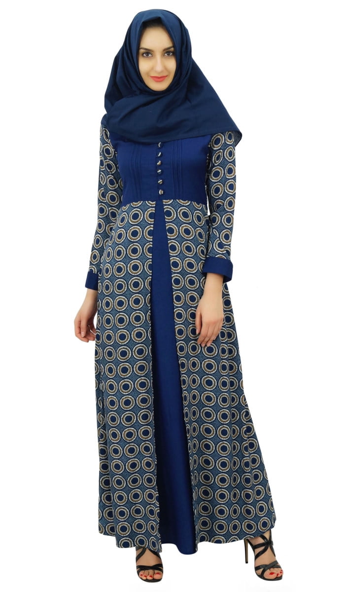 thumbnail image 1 of Bimba Womens Muslim Maxi Abaya Dress Printed Jilbab With Hijab, 1 of 3