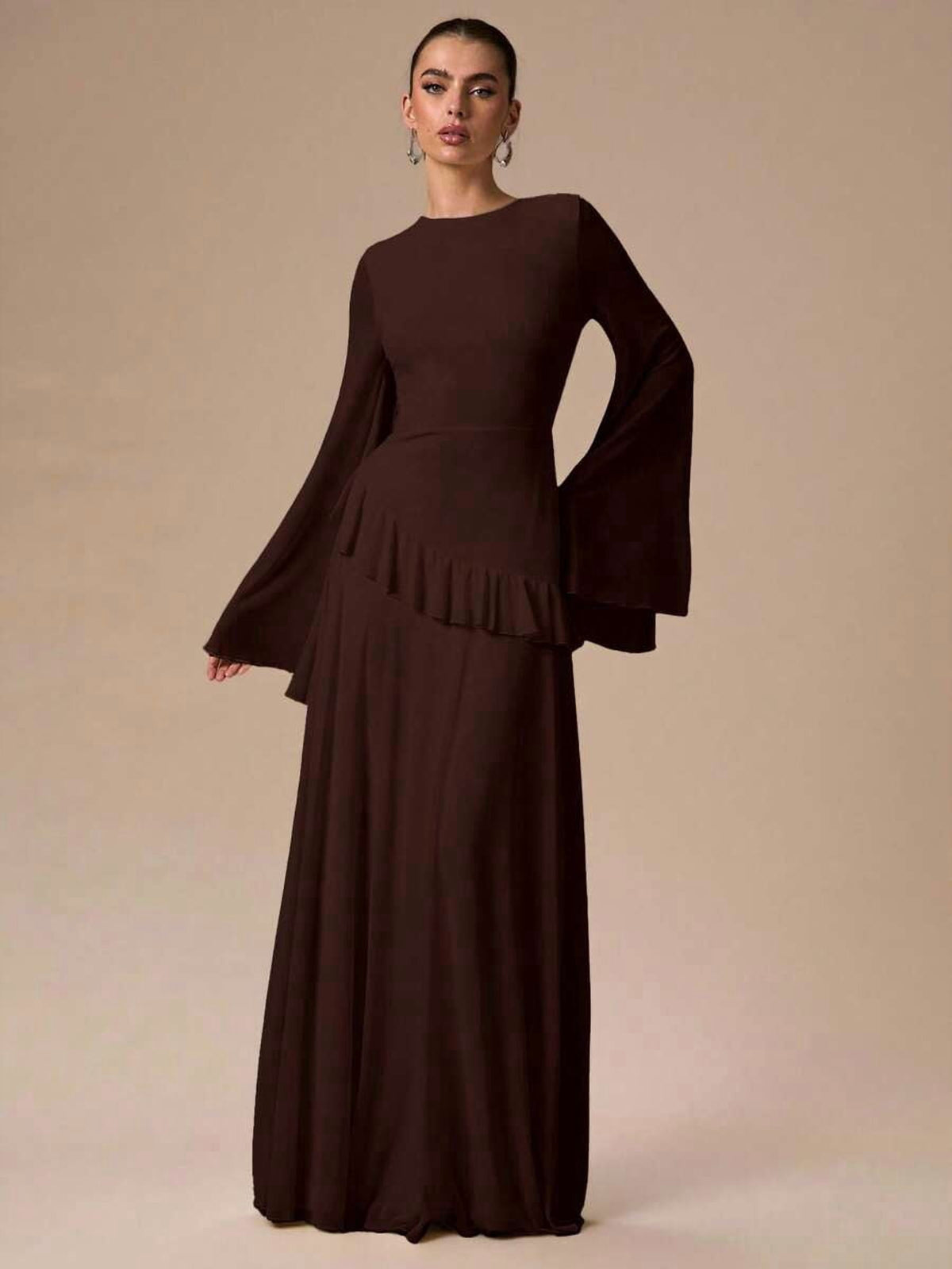 thumbnail image 1 of Coffee Brown Womens Dark Brown Elegant Long Sleeve Flared Sleeve Fitted, 1 of 7