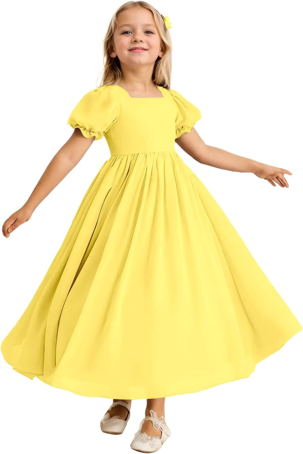 thumbnail image 1 of Drtj Flower Girl Dresses Junior Bridesmaid Dresses Ruffle Dresses A-Line Casual Flowing Chiffon Dresses for Girls Wedding Celebration, 1 of 1