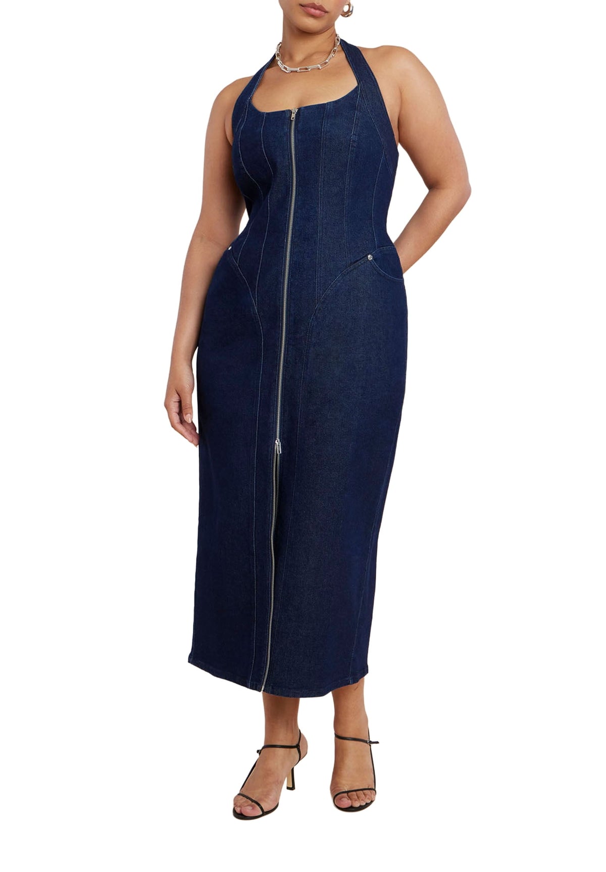 thumbnail image 1 of ELOQUII Women's Plus Size Denim Corset Dress, 1 of 2