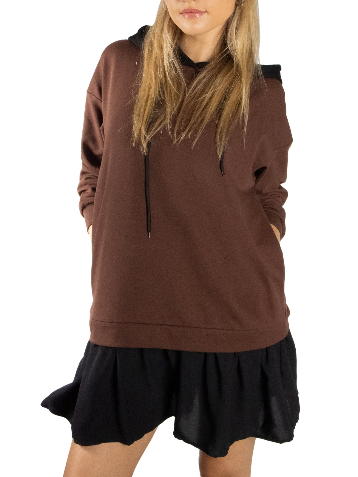 thumbnail image 1 of Jess by Meiko Women's Dress Long Sleeves Double Layer Hooded Pullover Casual Dress XS Brown, 1 of 7