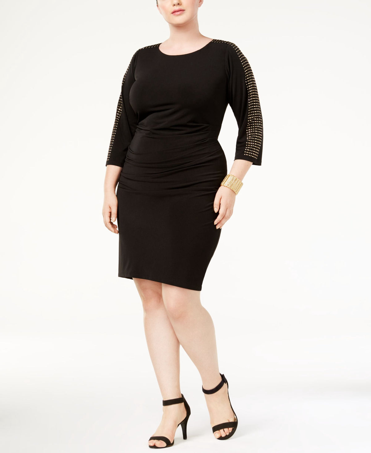 thumbnail image 1 of Jessica Howard Plus Size Studded Sheath Dress Black Gold 24W, 1 of 1