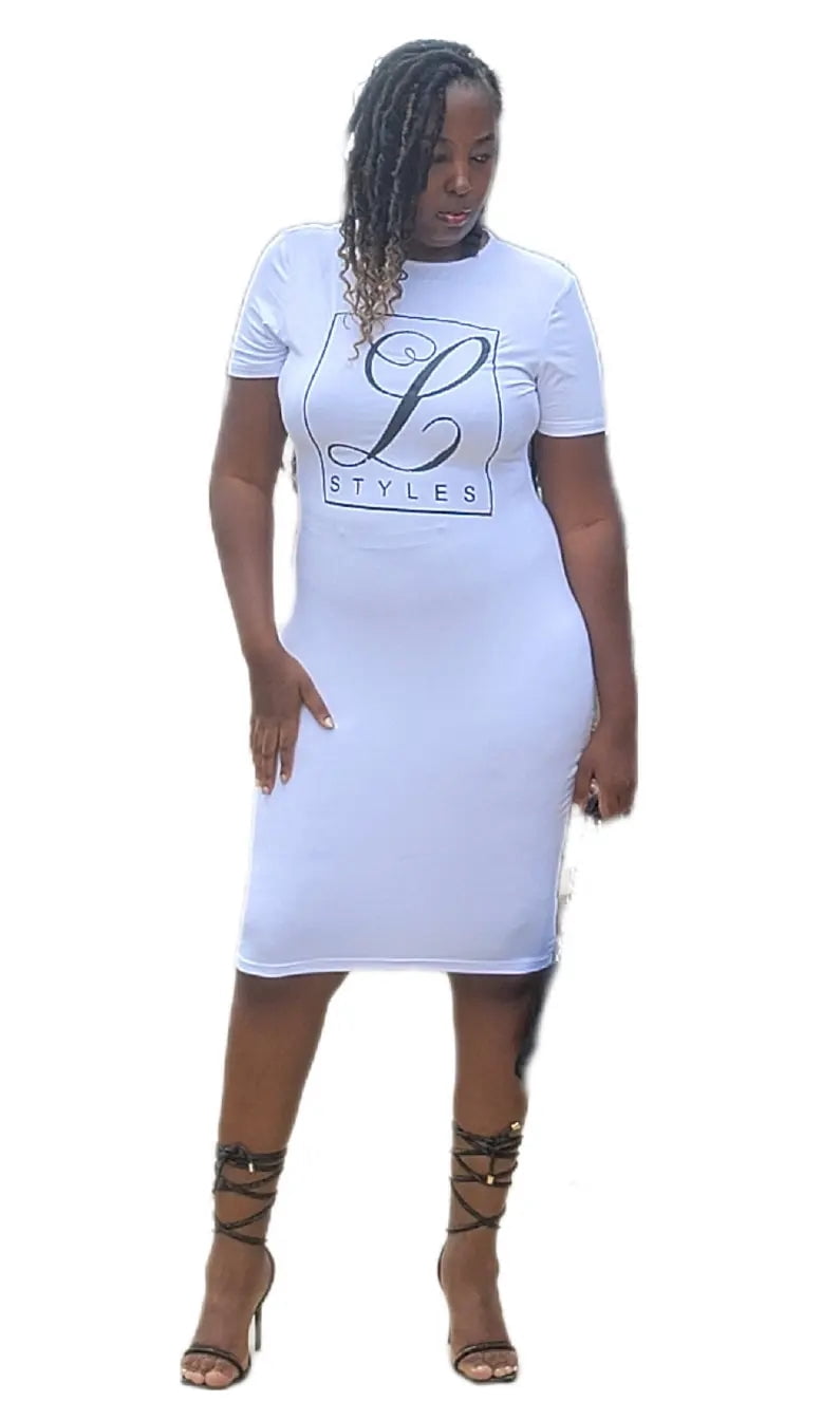 thumbnail image 1 of L.Styles' White Round Neck T-Shirt Dress, 1 of 1