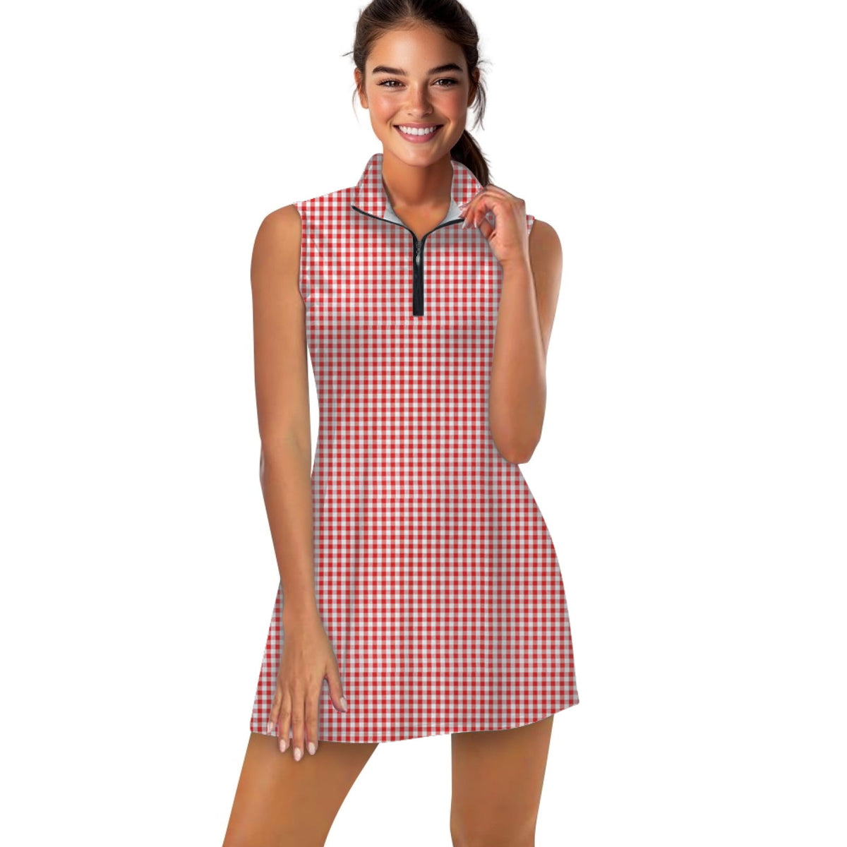 thumbnail image 1 of Red Gingham Check Sports Dresses Women Tennis Dress Outdoor Badminton Golf Quick-Drying And Breathable Sports Dress, 1 of 4