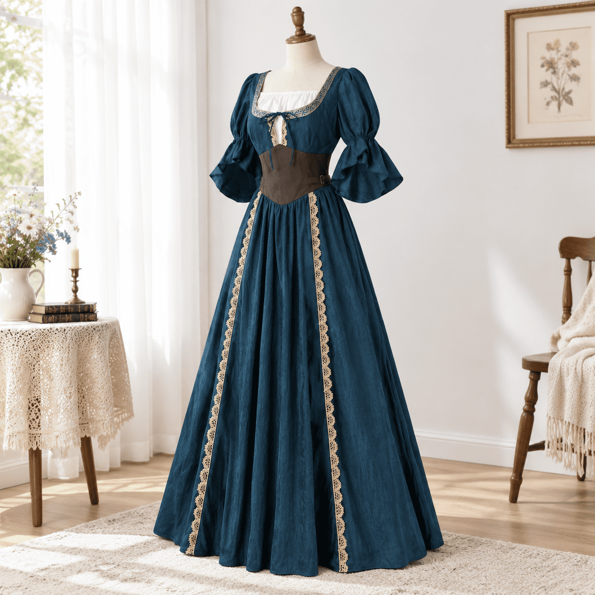 thumbnail image 1 of Renaissance Dress Women Medieval Vintpuff Sleeves, 1 of 7