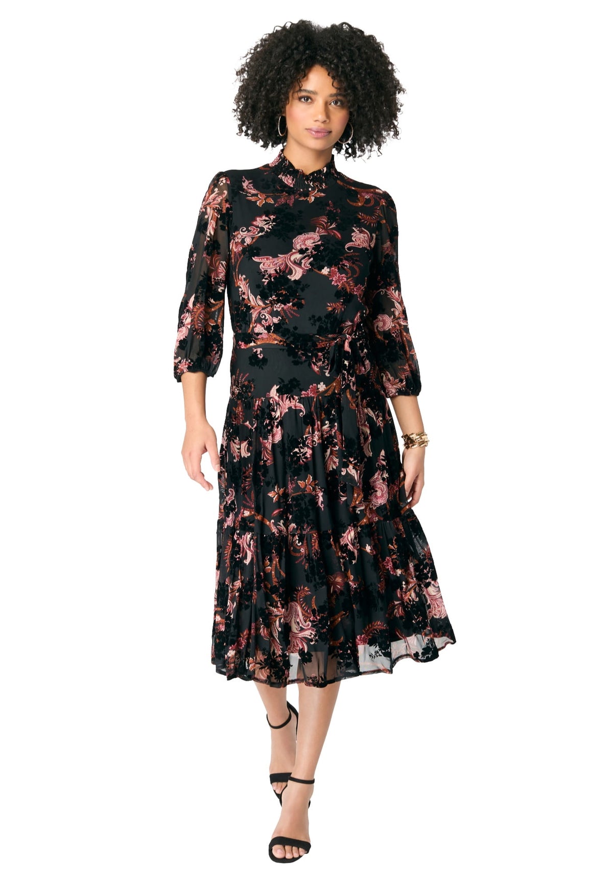 thumbnail image 1 of Roaman's Women's Plus Size Mockneck Chiffon Dress, 1 of 3