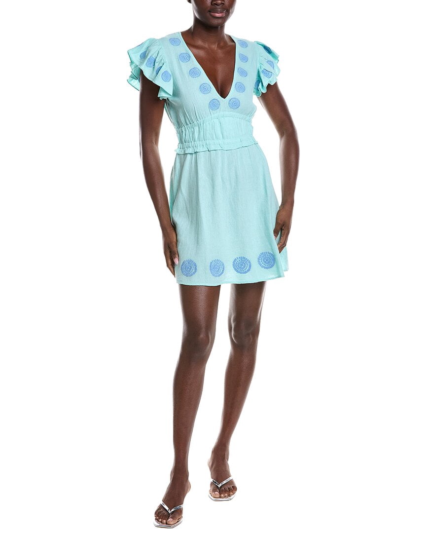 thumbnail image 1 of Sail to Sable womens V-Neck Flutter Sleeve Linen-Blend Mini Dress, l, Green, 1 of 3
