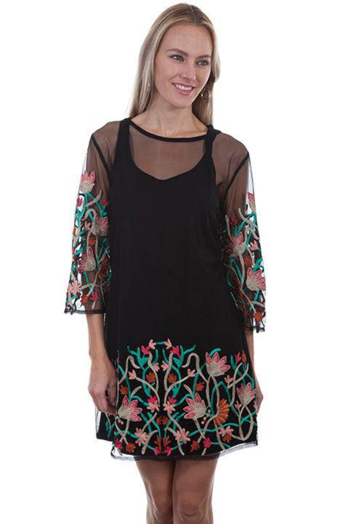 thumbnail image 1 of Scully HC415-BLK-M 2 Piece Lined Mesh Embroidered Dress, Black - Medium, 1 of 2