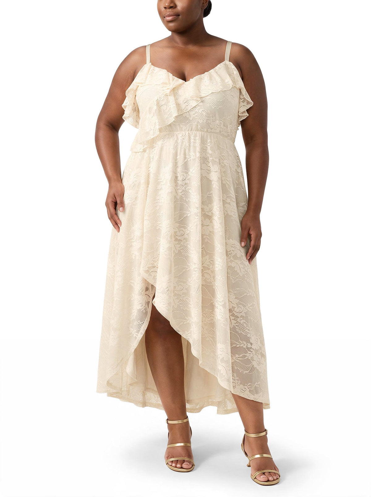 thumbnail image 1 of Torrid Women's Plus Size Ruffle Trim Lace Maxi Dress, 1 of 5
