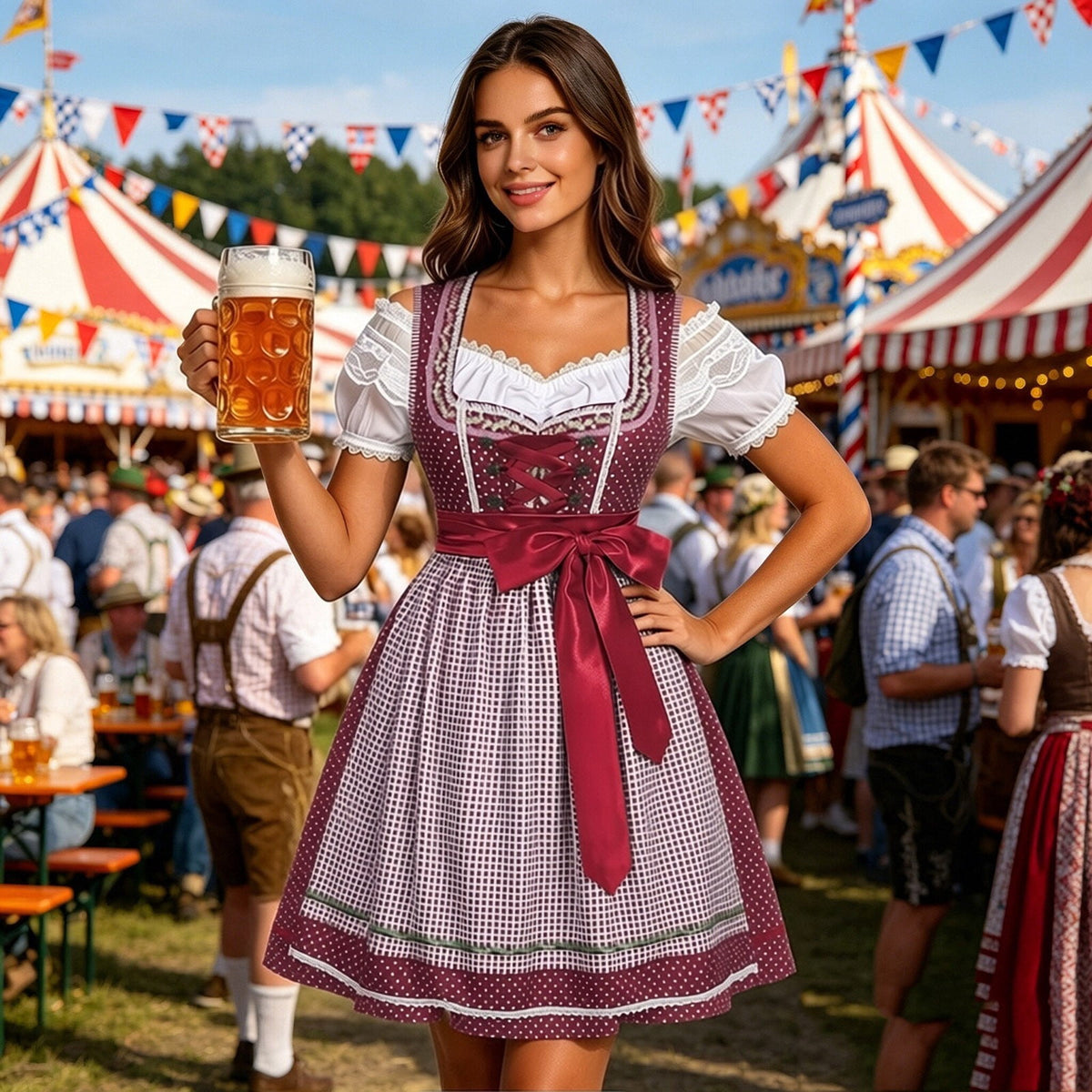 thumbnail image 1 of Women's Oktoberfest Costume Dress Traditional German Bavarian Outfit Dirndl Bow Hair Ties Festival Dress Red 2 M, 1 of 5