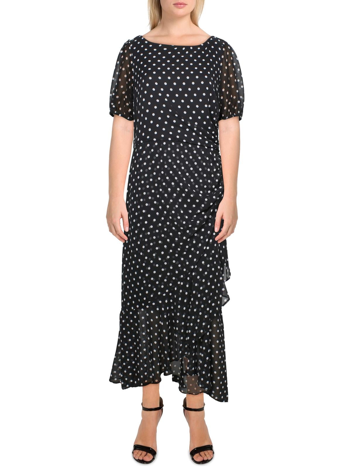 thumbnail image 1 of Women's Polka Dot Ruffled Maxi Dress Black/White 8, 1 of 1