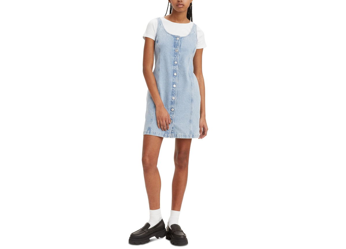thumbnail image 1 of Women's Tuli Denim Front Button Fitted Mini Dress Indigo M, 1 of 1
