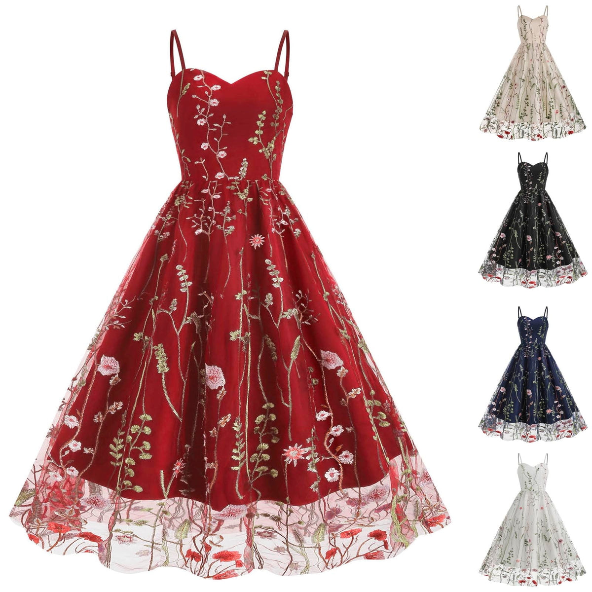 thumbnail image 1 of Xihbxyly Sleeveless 50s Retro Vintage Dress for Women Waist Square Neck Homecoming Tea Party Midi Dresses Retro Dresses, 1 of 7