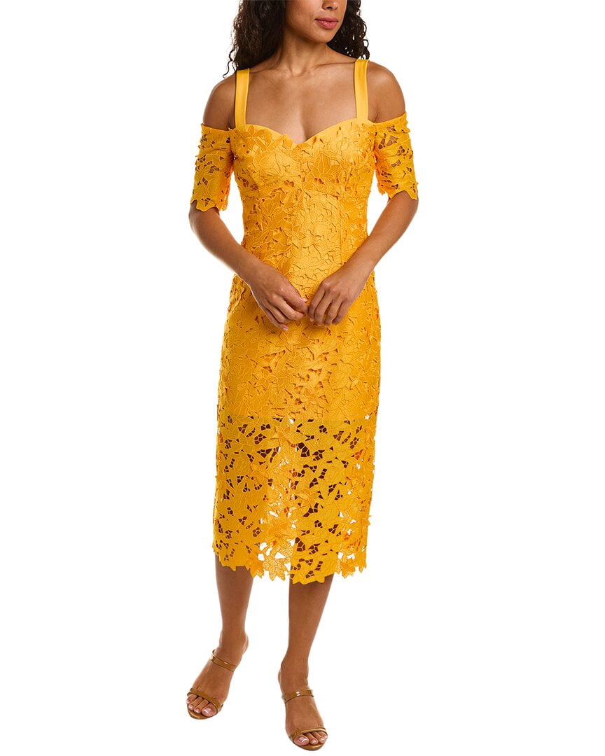 thumbnail image 1 of Zac Posen womens 3D Guipure Lace Midi Dress, 2, Yellow, 1 of 3