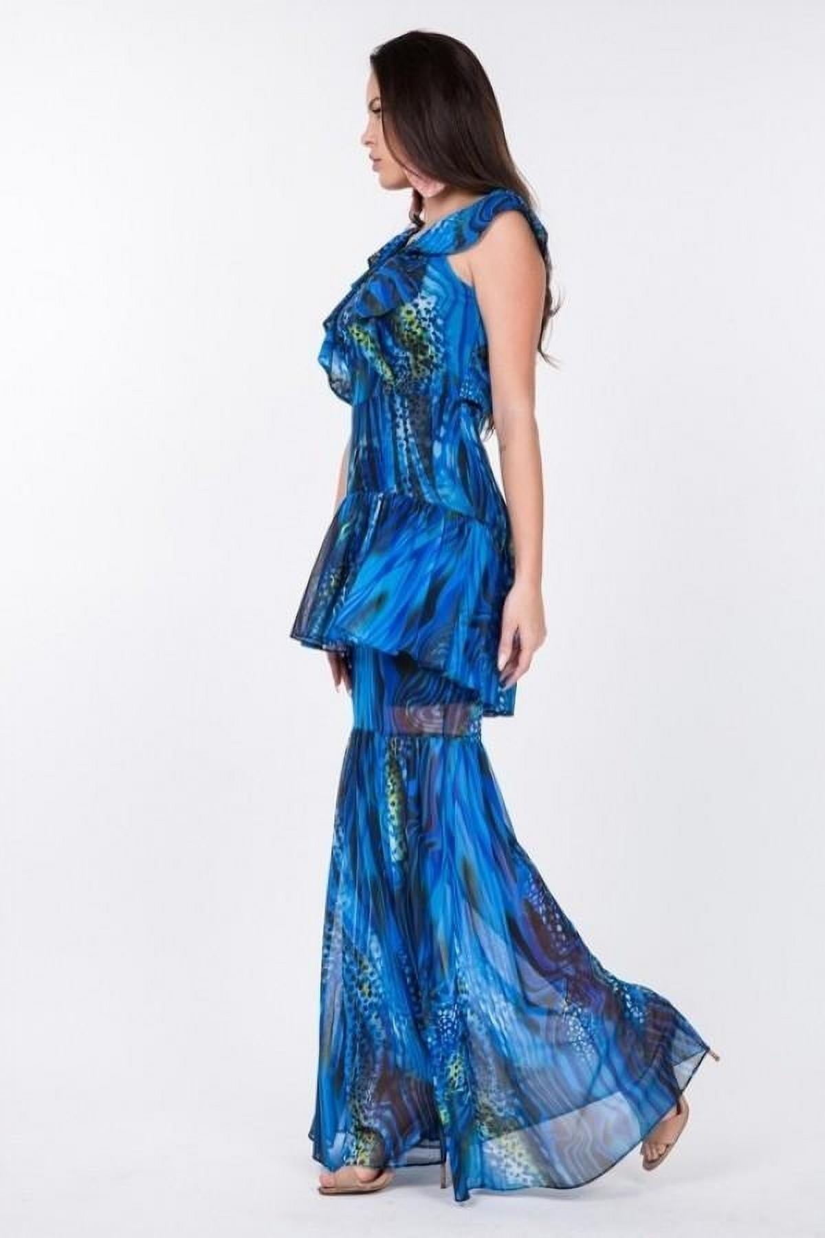 thumbnail image 5 of Ruffle Sleeve Tiered Bottom Print Long Dress M, 5 of 7