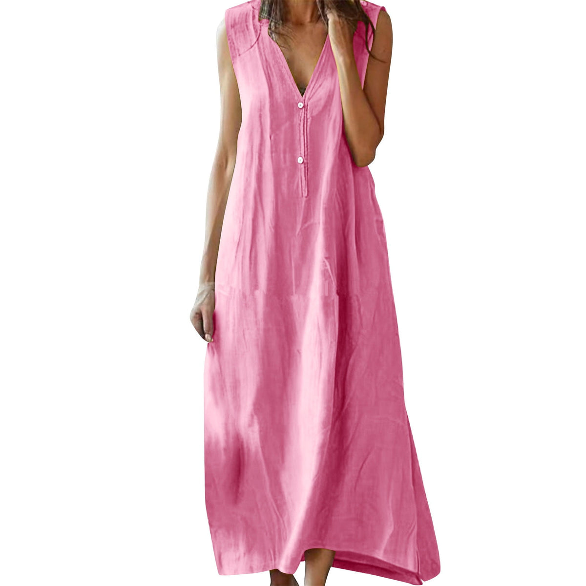 thumbnail image 1 of asdoklhq Women's Dresses Hoco Dresses Women's Fashion Crewneck Loose Half Sleeve Solid Knee-length Dress Pink 3X, 1 of 6