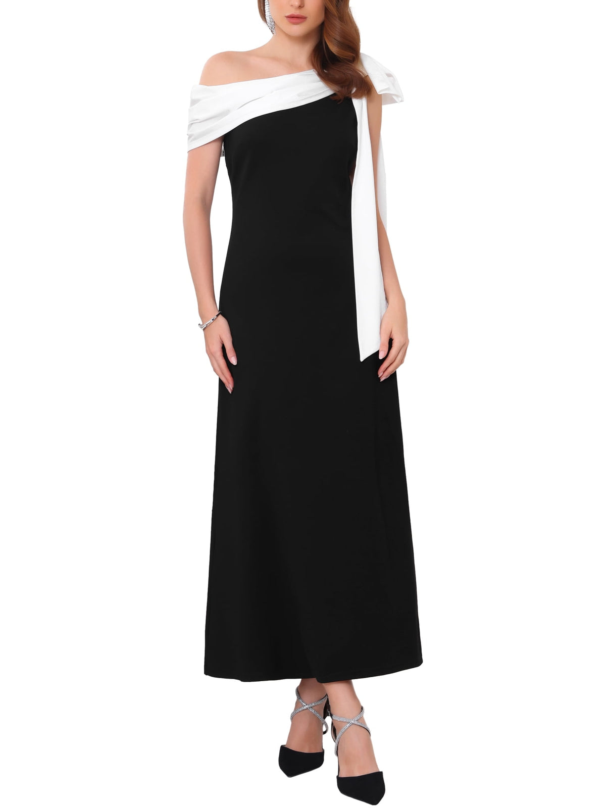 thumbnail image 2 of INSPIRE CHIC Women's Evening Dress One Shoulder Bow Wedding Guest Bridesmaid Cocktail Prom A-Line Maxi Dresses S Black, 2 of 6