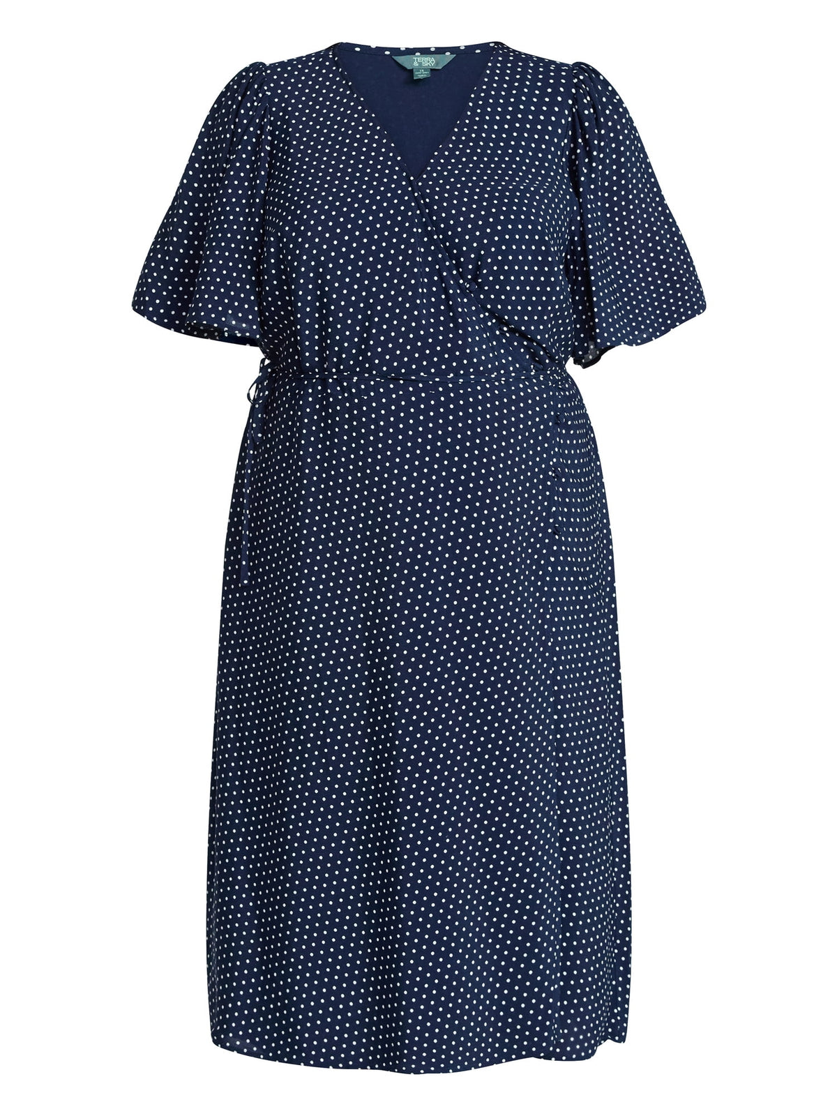 thumbnail image 2 of Terra & Sky Women's Plus Size Midi Wrap Dress with Elbow Sleeves, Sizes 0X-5X, 2 of 4