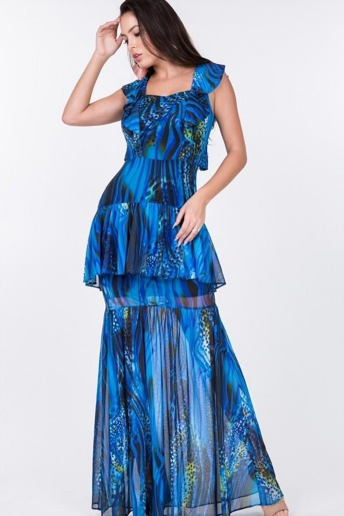 thumbnail image 4 of Ruffle Sleeve Tiered Bottom Print Long Dress M, 4 of 7