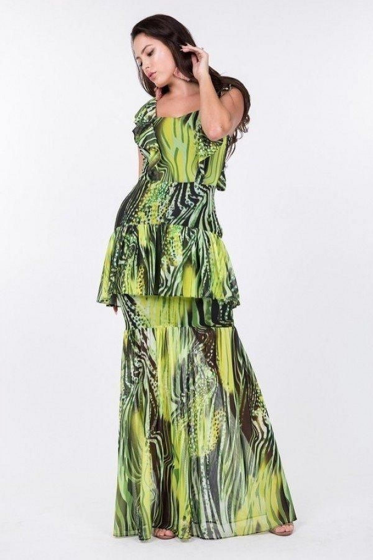 thumbnail image 2 of Ruffle Sleeve Tiered Bottom Print Long Dress M, 2 of 7