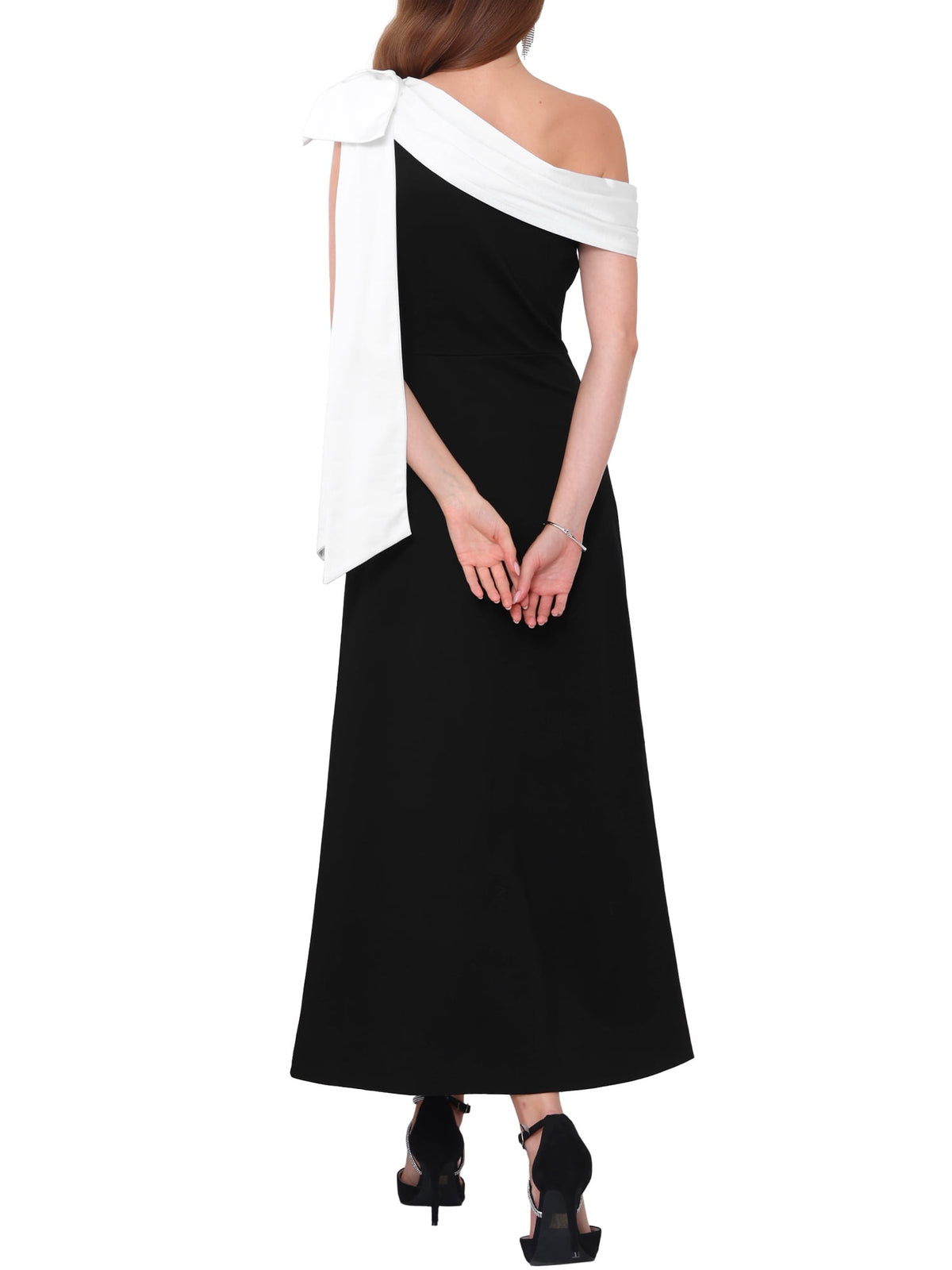 thumbnail image 3 of INSPIRE CHIC Women's Evening Dress One Shoulder Bow Wedding Guest Bridesmaid Cocktail Prom A-Line Maxi Dresses S Black, 3 of 6
