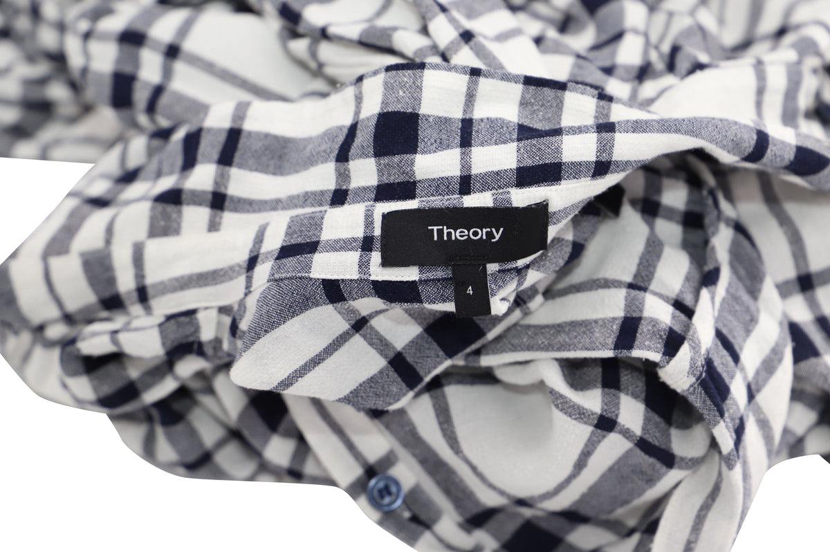 thumbnail image 3 of Pre-Owned Theory Checkered V-Neck Longsleeve Maxi Dress in White Viscose, 3 of 3