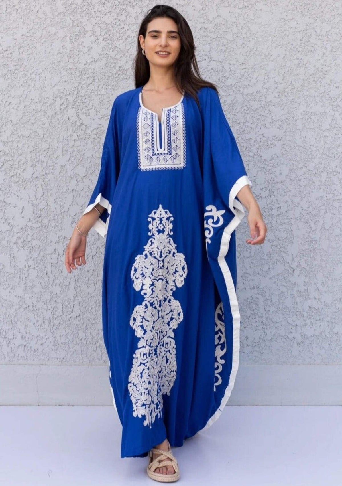 thumbnail image 4 of Amazing Blue plus size embroidered Kaftan, Loose fit Bohemian Caftan, 4 of 6