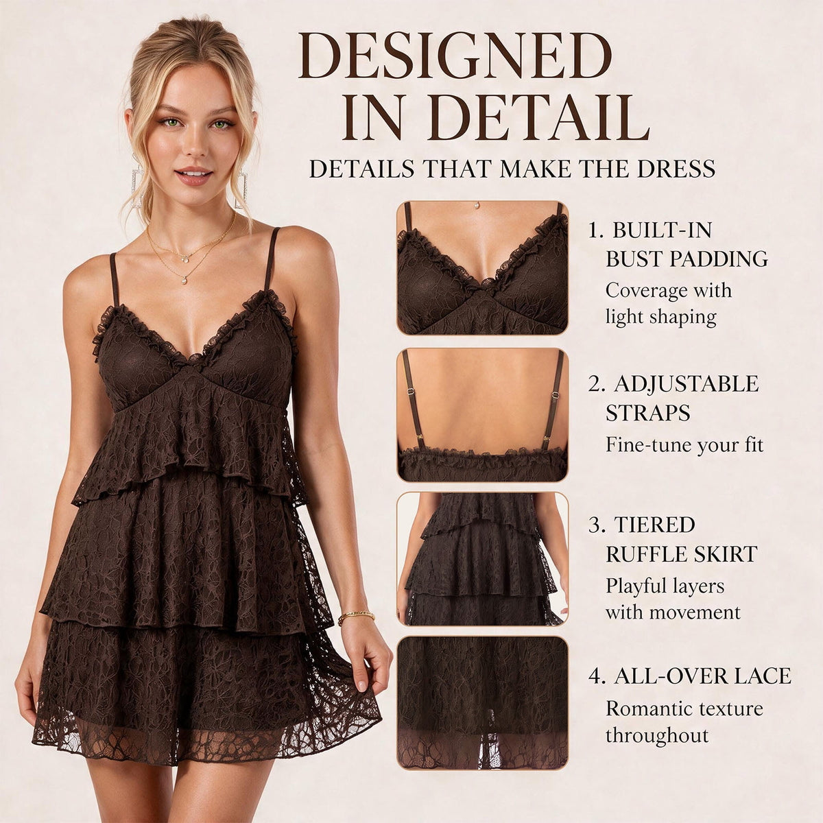 thumbnail image 2 of Women's Summer Mini Dress Lace Babydoll Ruffle Party Birthday Dress L, 2 of 8